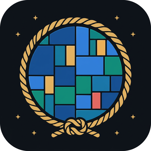 The Diskhoji sigil: Varuna's golden pasha rope binding a lapis treemap, watched by small four-pointed stars.